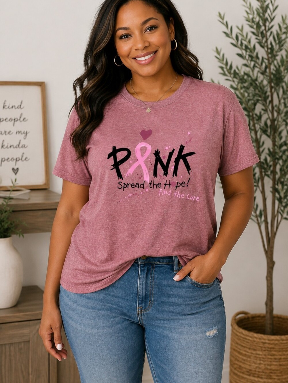 Pink Spread the Hope Find the Cure Breast Cancer Awareness T-Shirt Sz L - NWOT
